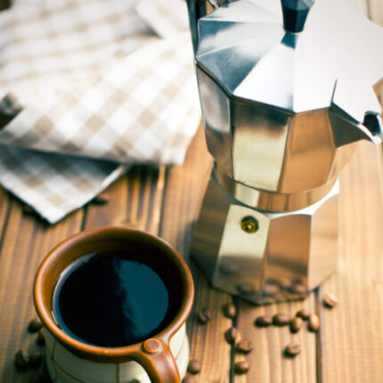 Coffee With Coffee Beans And Coffee Maker