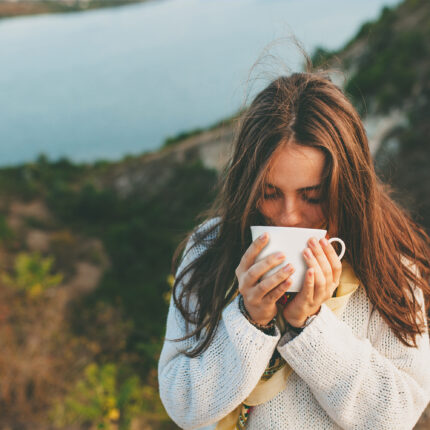 Teenage Girl Drinking Coffee.