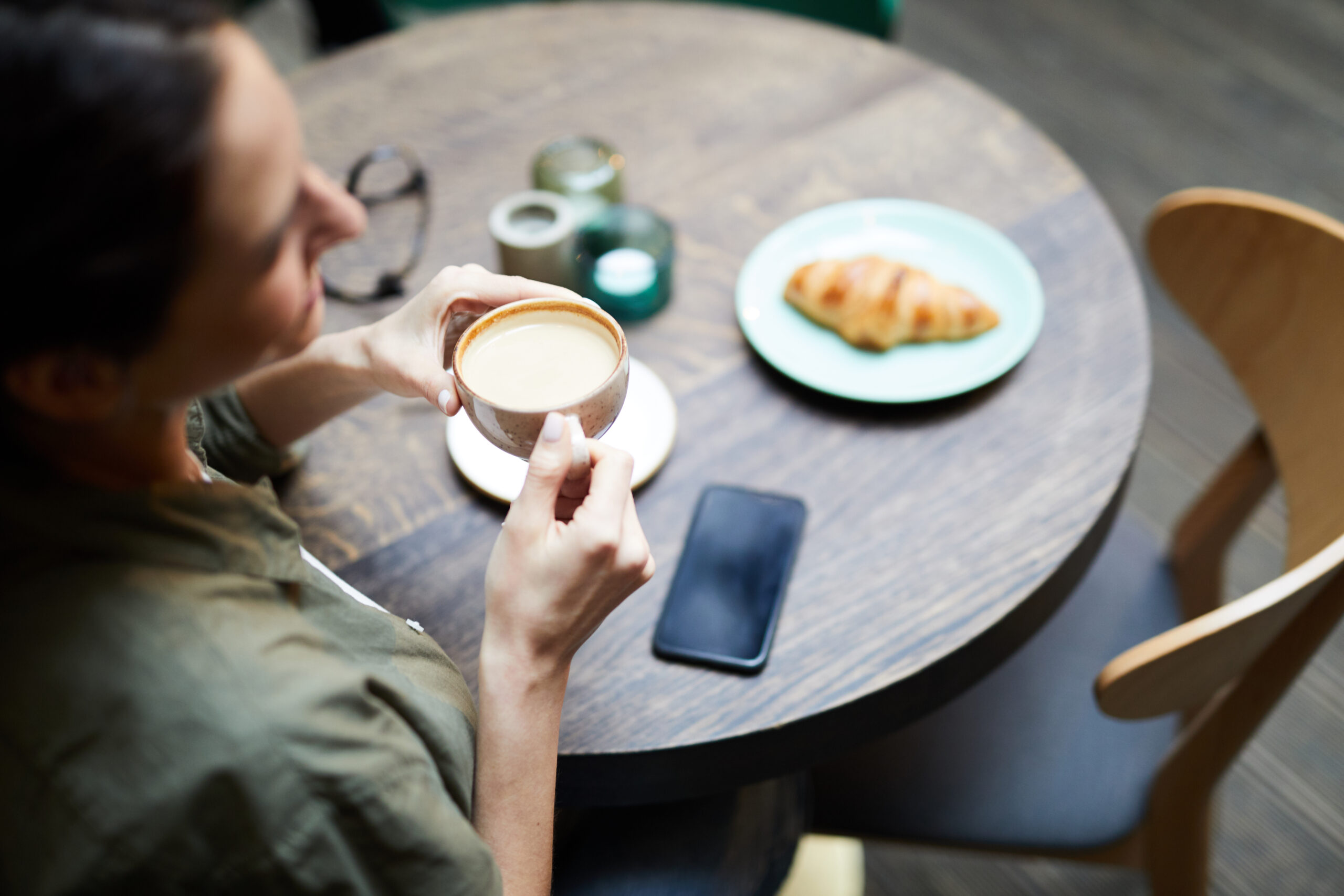 Woman Drinking Freshly Brewed Coffee