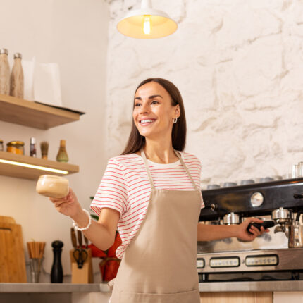 Pleasant Barista Smiling While Giving Coffee To Cl 2022 02 02 21 48 04 Utc 430430